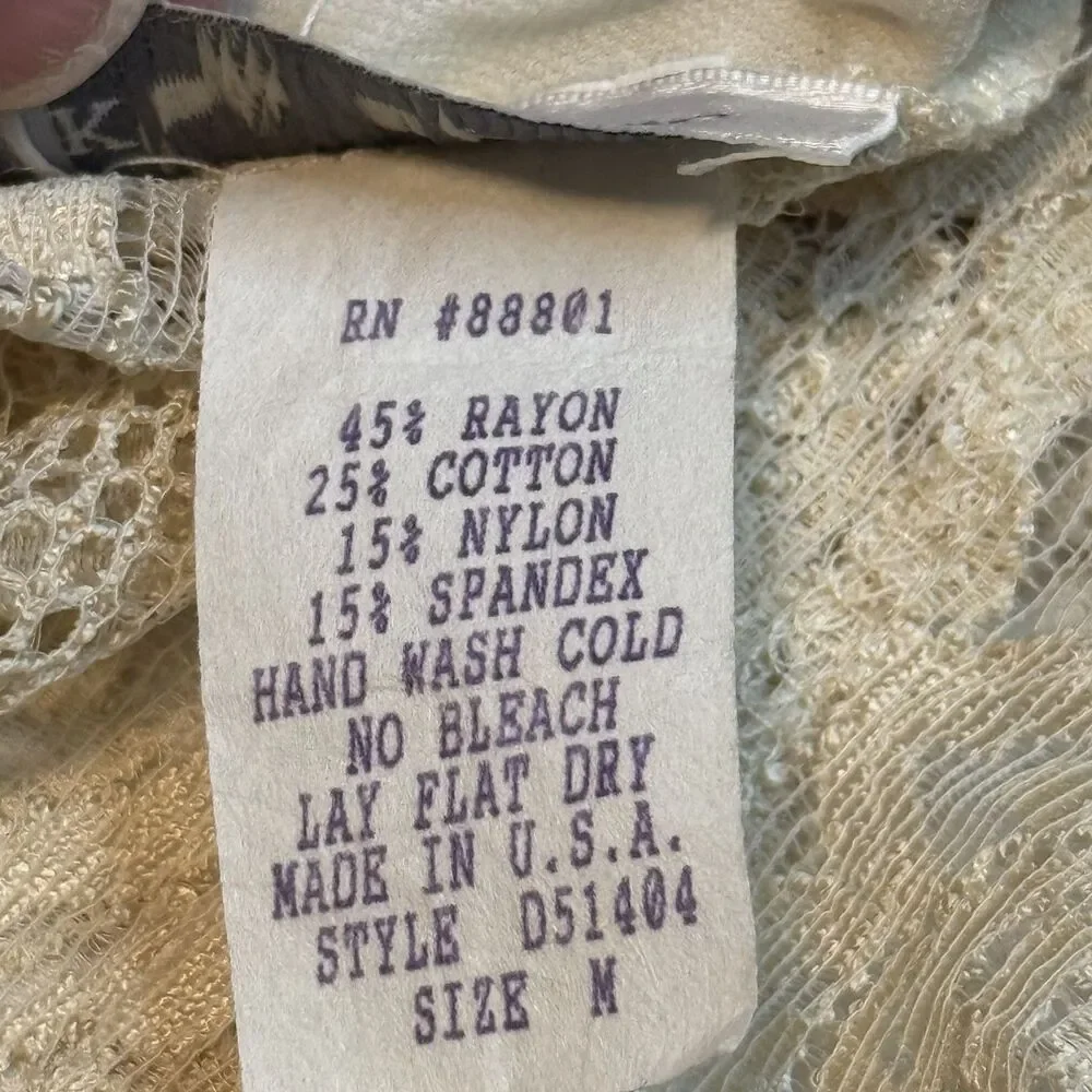 Vintage Kay Celine Lace Top 3/4 Sleeve Front Lined Sheer Back Ivory Sz M 90's - Picture 10 of 12